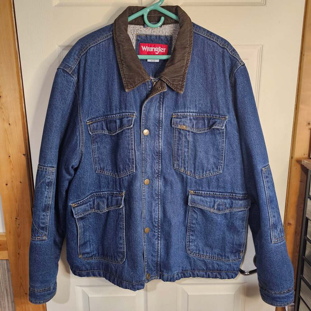 Wrangler Rugged Wear Mens 2XL Sherpa Lined Denim Jacket Corduroy Collar Blue